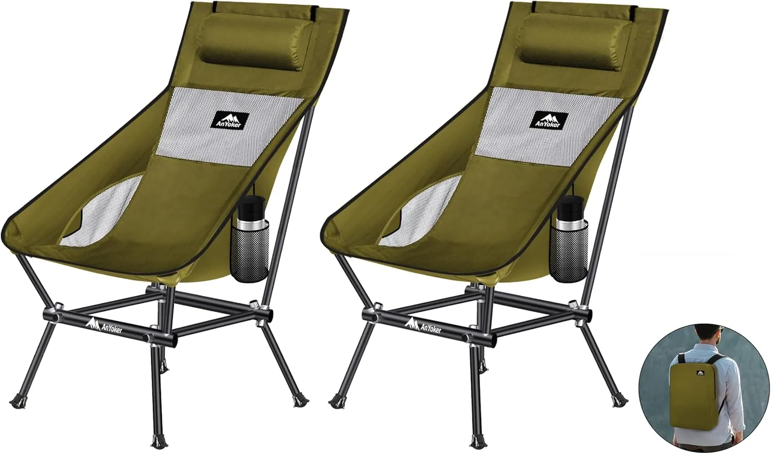 Camping Chair, Compact Backpacking Chair, Portable Folding Chair, Beach Chair with Side Pocket and headrest, Lightweight Hiking Chair 166ZZ-A