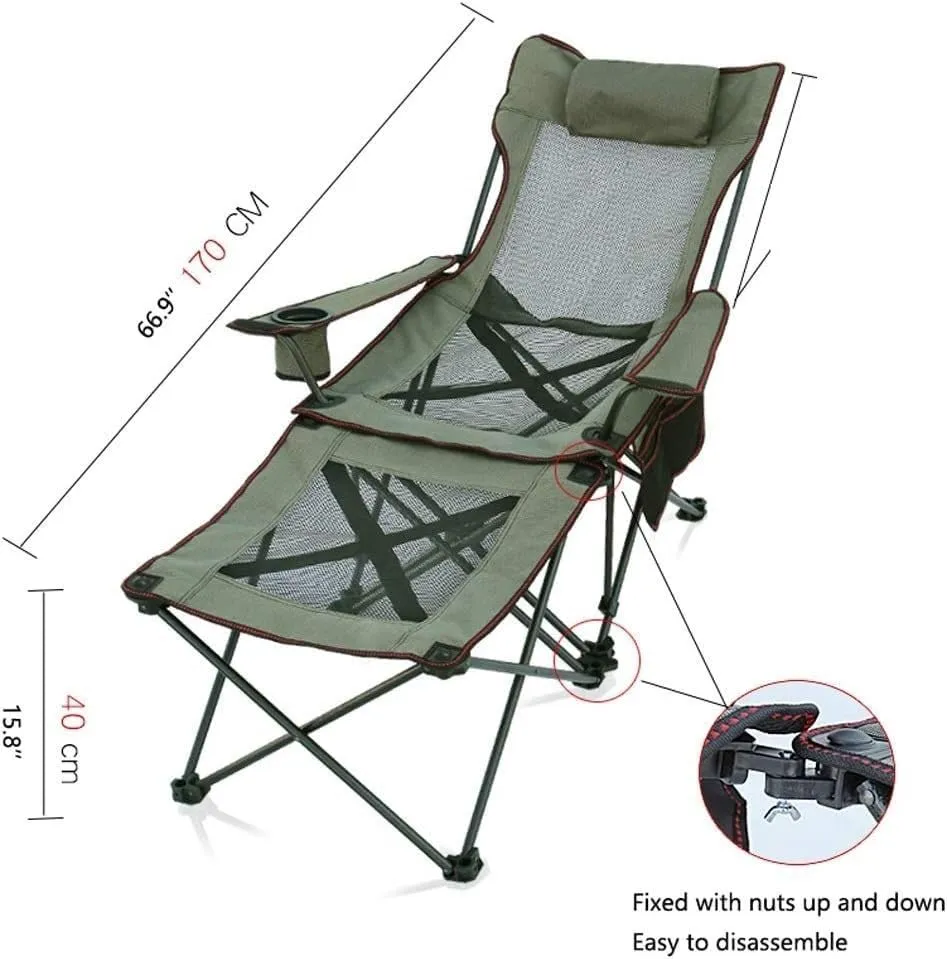 Camping Chair Folding Recliner Portable Chair with Cup Holder Detachable Side Table and Carrying Bag with Pillow Fishing Chair(Color:A)