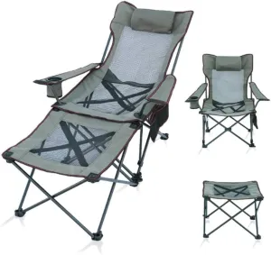 Camping Chair Folding Recliner Portable Chair with Cup Holder Detachable Side Table and Carrying Bag with Pillow Fishing Chair(Color:A)