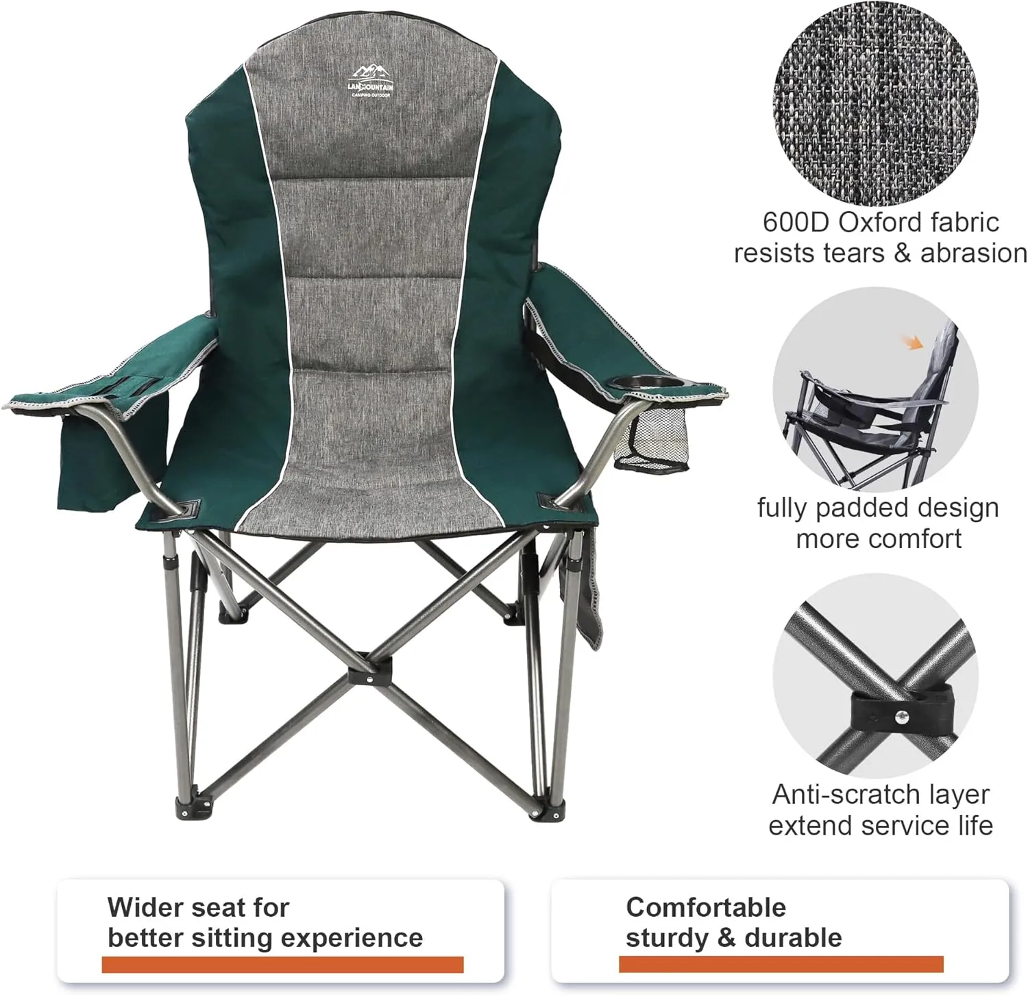 Camping Chairs for Adults,High Back Folding Camp Chair with Cup Holder and Cooler Bag,Heavy Duty Outdoor Lawn Chairs,Perfect for Camping,Hiking,Picnics,and Beach Trips,Dark Green…