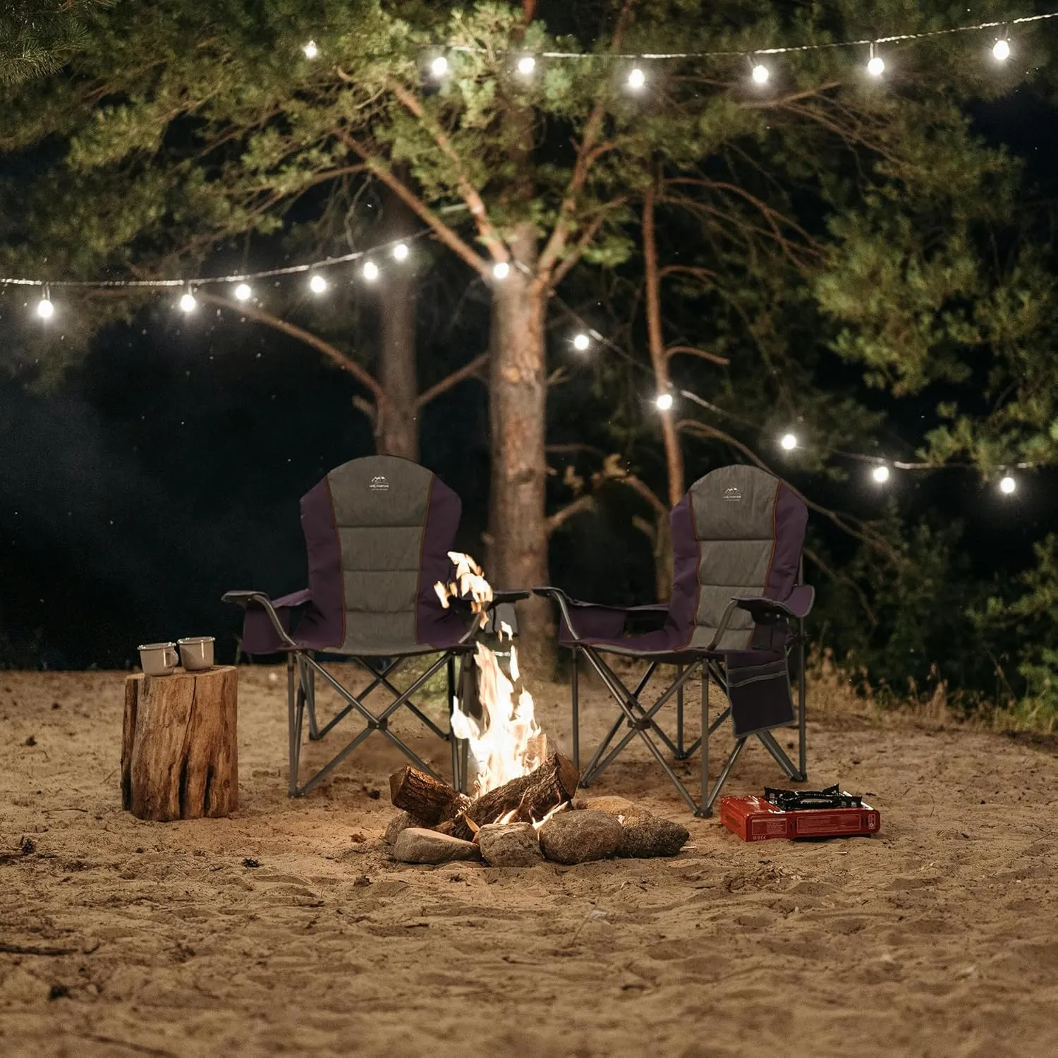 Camping Chairs for Adults,High Back Folding Camp Chair with Cup Holder and Cooler Bag,Heavy Duty Outdoor Lawn Chairs,Perfect for Camping,Hiking,Picnics,and Beach Trips,Purple