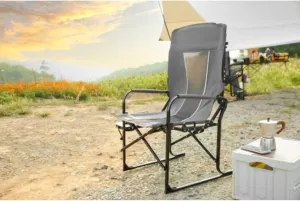 Camping Director Chair, Heavy Duty, Extra Large Portable Folding Chair with Side Table, Pocket, Suitable for Beach, Fishing, Travel, Picnic, Lawn, Gray