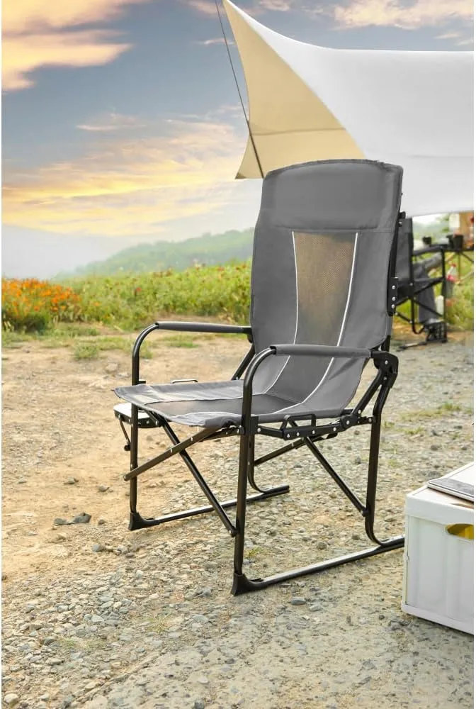 Camping Directors Chair, Heavy Duty,Oversized Portable Folding Chair with Side Table, Pocket for Beach, Fishing,Trip,Picnic,Lawn Grey (Gray   Steel)