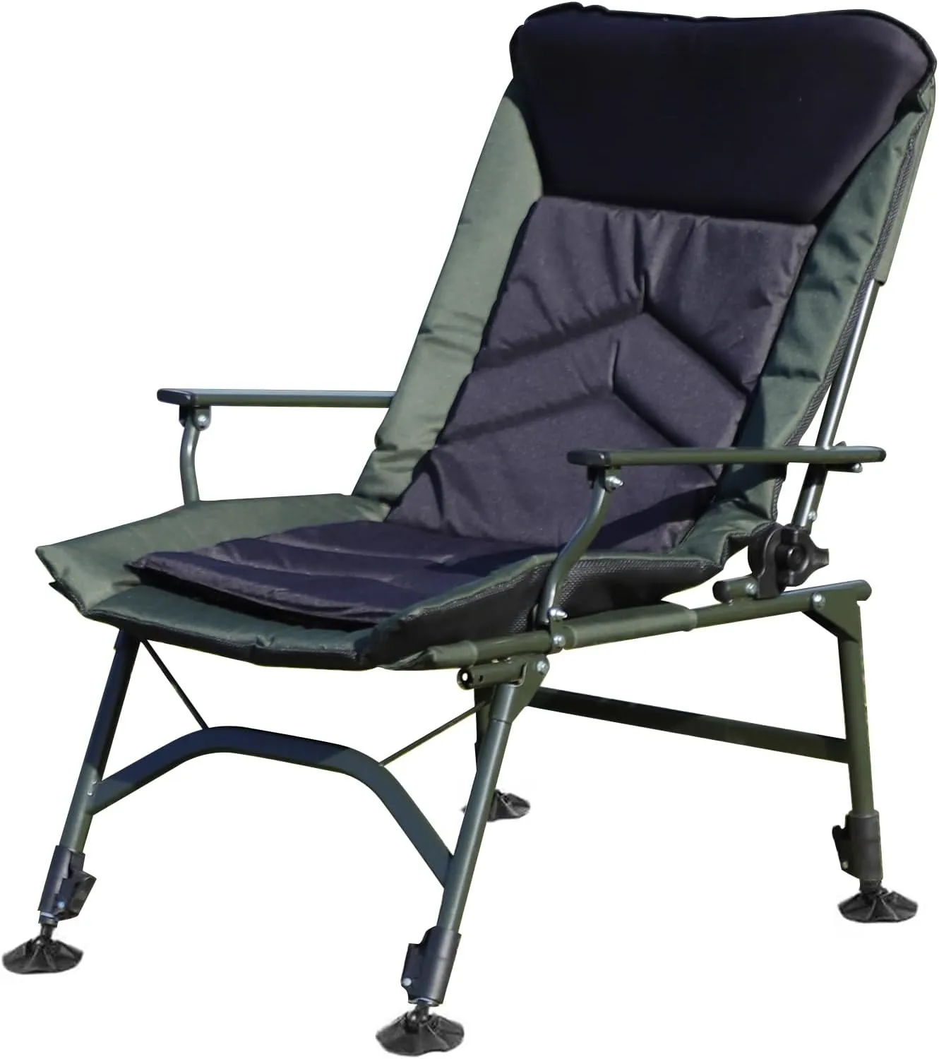Camping Lounge Chair, Portable Folding Reclining Camping Chair with Adjustable backrest for Indoor and Outdoor Camping Beach Hiking Fishing, Green Black