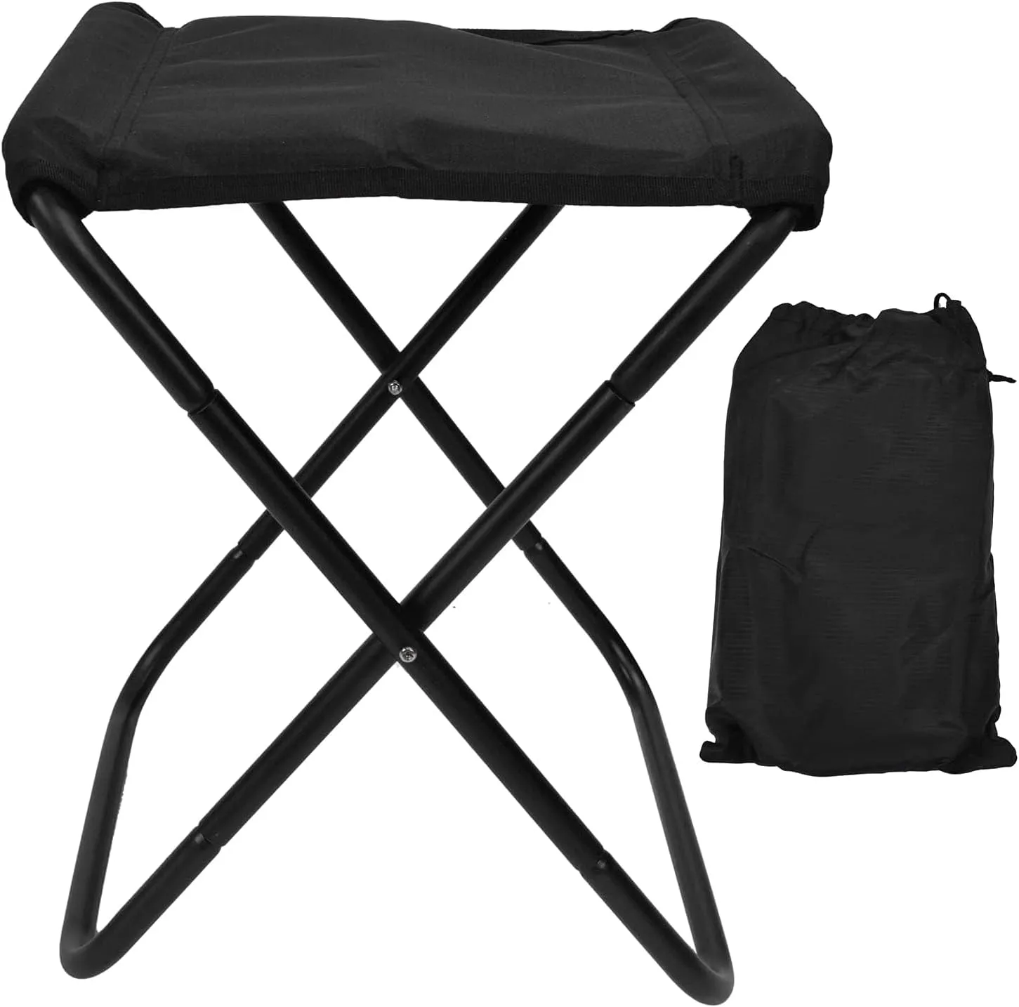 Camping Stool, Portable Folding Compact Lightweight Fishing Chair, Strong Support Camping Foot Rest with Storage Bag, for Travel, Hiking, BBQ, Fishing(Black)
