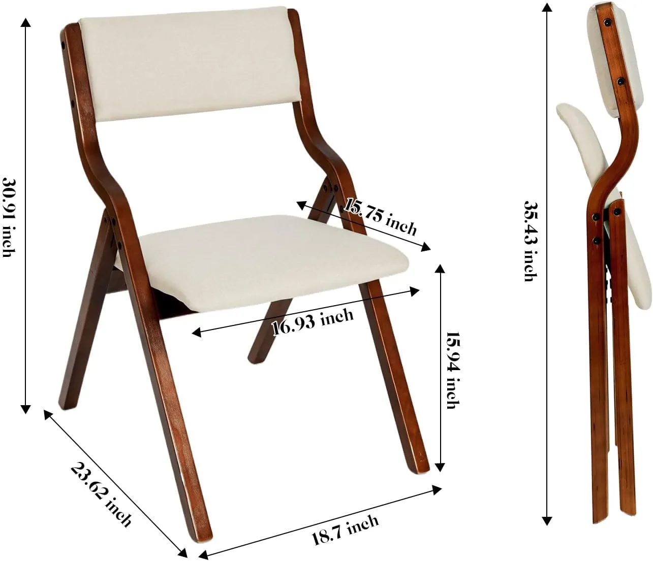 CangLong 18" Dining Chairs Set of 2, Foldable Chairs with Padded Seats and Solid Wood Frame for Dining, Living Room & Meeting Room, Walnut Beige