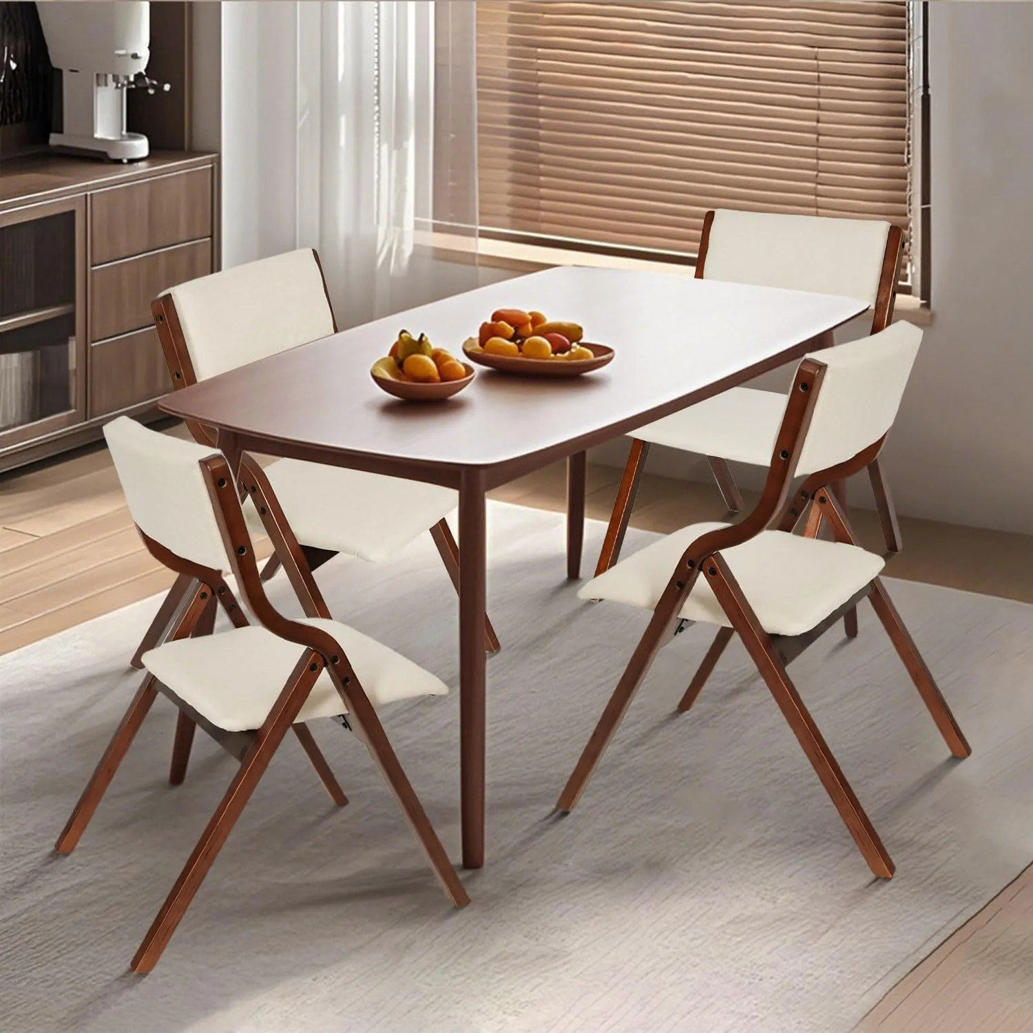 CangLong 18" Dining Chairs Set of 2, Foldable Chairs with Padded Seats and Solid Wood Frame for Dining, Living Room & Meeting Room, Walnut Beige