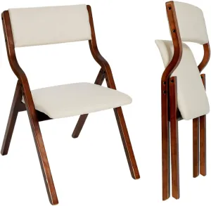 CangLong 18" Dining Chairs Set of 2, Foldable Chairs with Padded Seats and Solid Wood Frame for Dining, Living Room & Meeting Room, Walnut Beige
