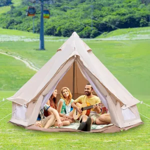 Canvas Bell Tent for 4 Season Waterproof Luxury Yurt Tent Waterproof Canvas Tents Glamping Tent for Family Camping Outdoor Hunting Party All Year Living (2 Person), Large, Beige