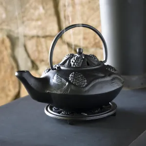 Cast Iron Wood Stove Kettle Steamer with Pine Cone Design