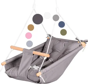CaTeam Canvas Kids Swing, Wooden Hanging Seat Chair with Safety Belt, Durable Toddler Seat, Suitable for Outdoor and Indoor Use, Mounting Hardware Included, Dark Gray