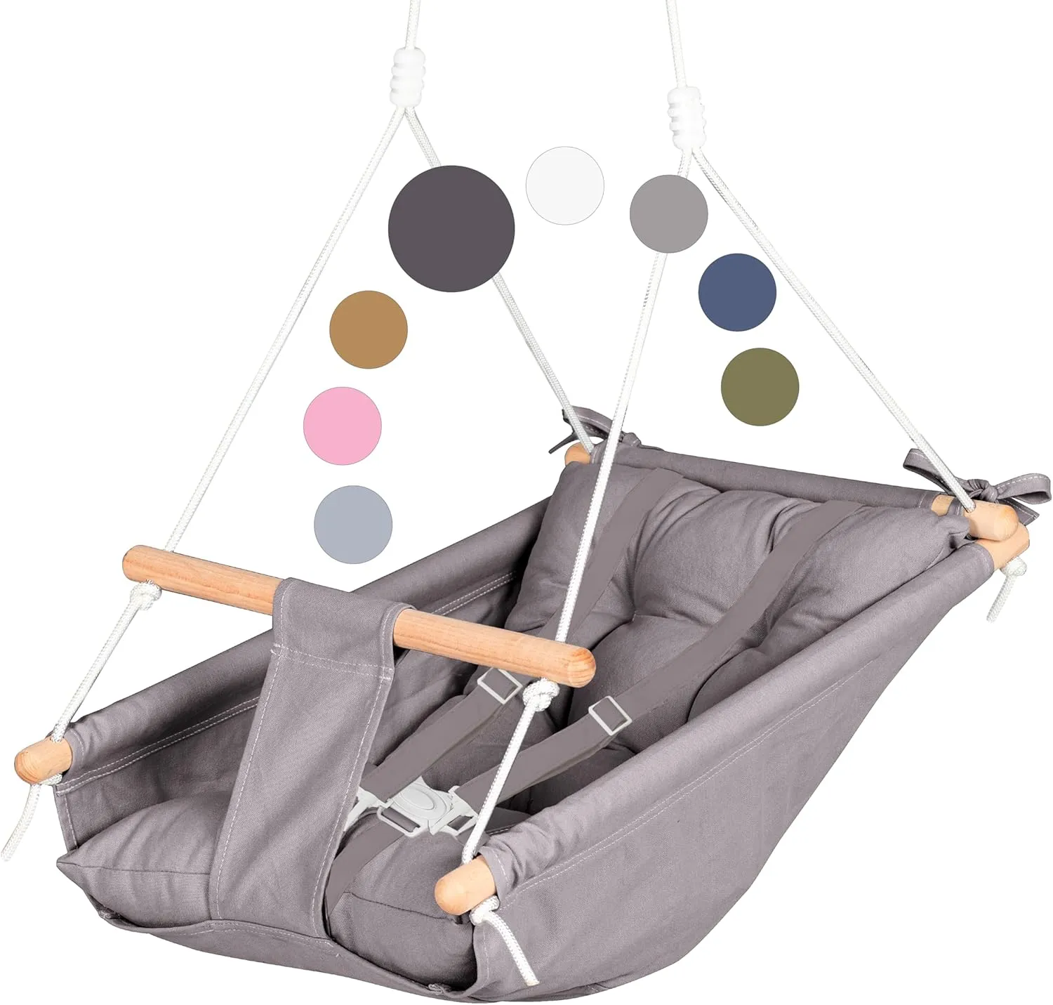 CaTeam Canvas Kids Swing, Wooden Hanging Seat Chair with Safety Belt, Durable Toddler Seat, Suitable for Outdoor and Indoor Use, Mounting Hardware Included, Dark Gray