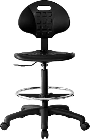 Chair Master-Heavy Duty Ergonomic Drafting Stool Black - Easy to Clean! Quick Ship - Largest (20") Adj. Footring and Base (26") in The Market. Seat Ht Range (23"-33"). for Home, Auto, Lab, Cleanroom.