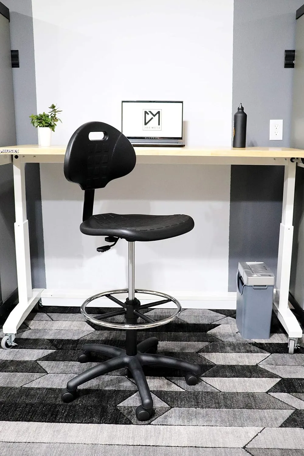 Chair Master-Heavy Duty Ergonomic Drafting Stool Black - Easy to Clean! Quick Ship - Largest (20") Adj. Footring and Base (26") in The Market. Seat Ht Range (23"-33"). for Home, Auto, Lab, Cleanroom.