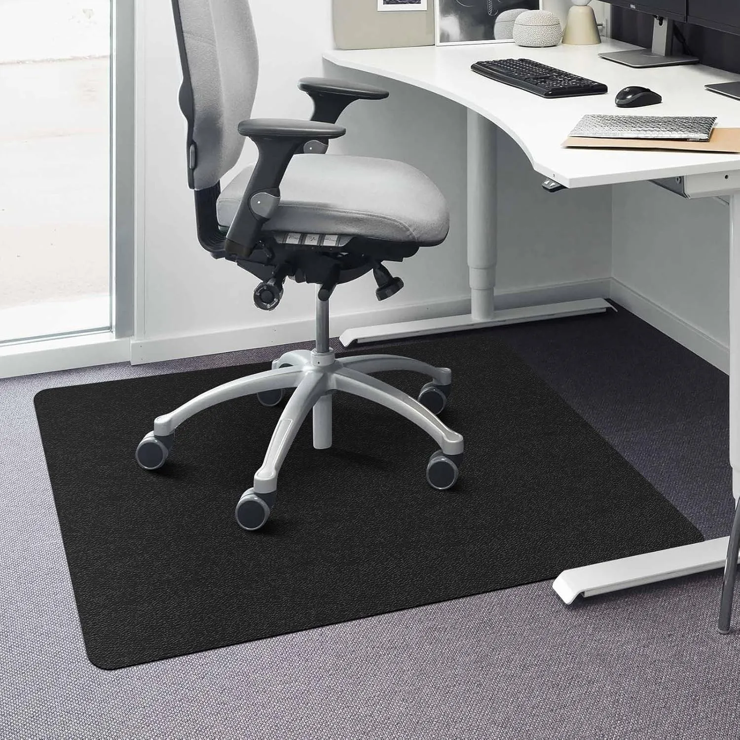 Chair Mat for Carpet, 60" x 46" Large Chair Mat for Carpeted Floors, Heavy Duty Floor Protector Rolling Computer Desk Mat with Grips, Vinyl Floor Mat for Home Office (Black)