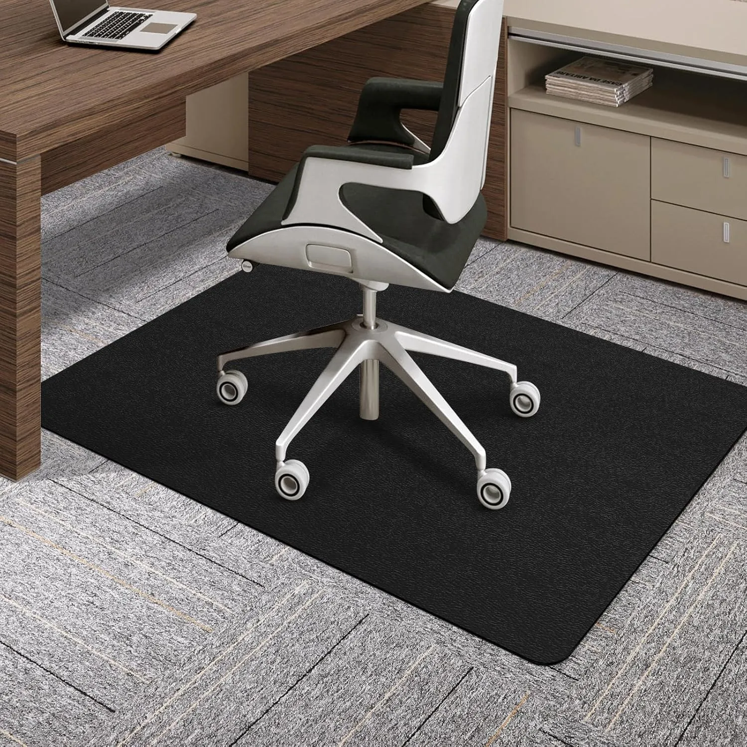 Chair Mat for Carpet, 60" x 46" Large Chair Mat for Carpeted Floors, Heavy Duty Floor Protector Rolling Computer Desk Mat with Grips, Vinyl Floor Mat for Home Office (Black)