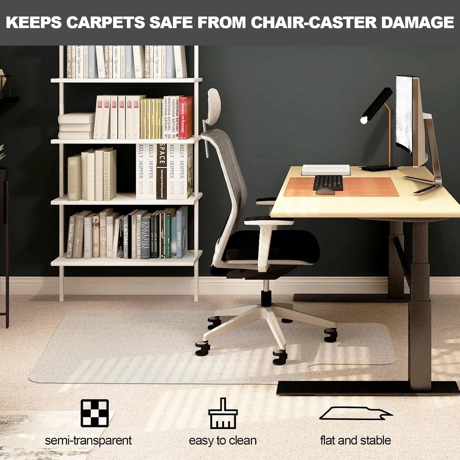 Chair Mat for Carpet- Low Pile (1/4" Thick) Carpet Protector for Office Gaming Desk Chair. Heavy Duty Desk Chair Mat for Carpeted Floors (for Carpet Floor, with Lip-47.5" x 35.5")