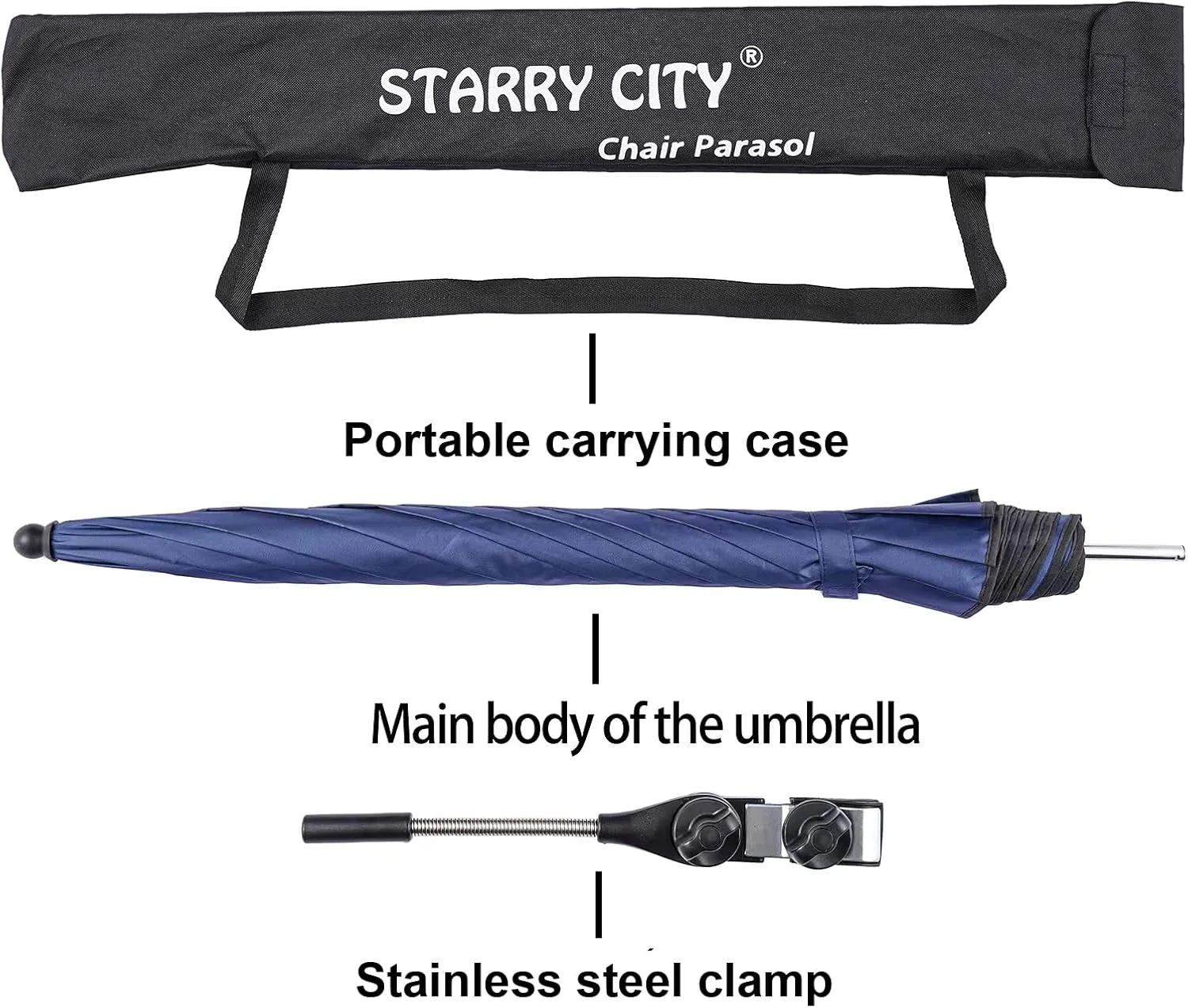 Chair Umbrellas with Universal Adjustable Clamp,Clip on Parasol Sun Shade for Patio Beach Wheelchairs Golf Carts