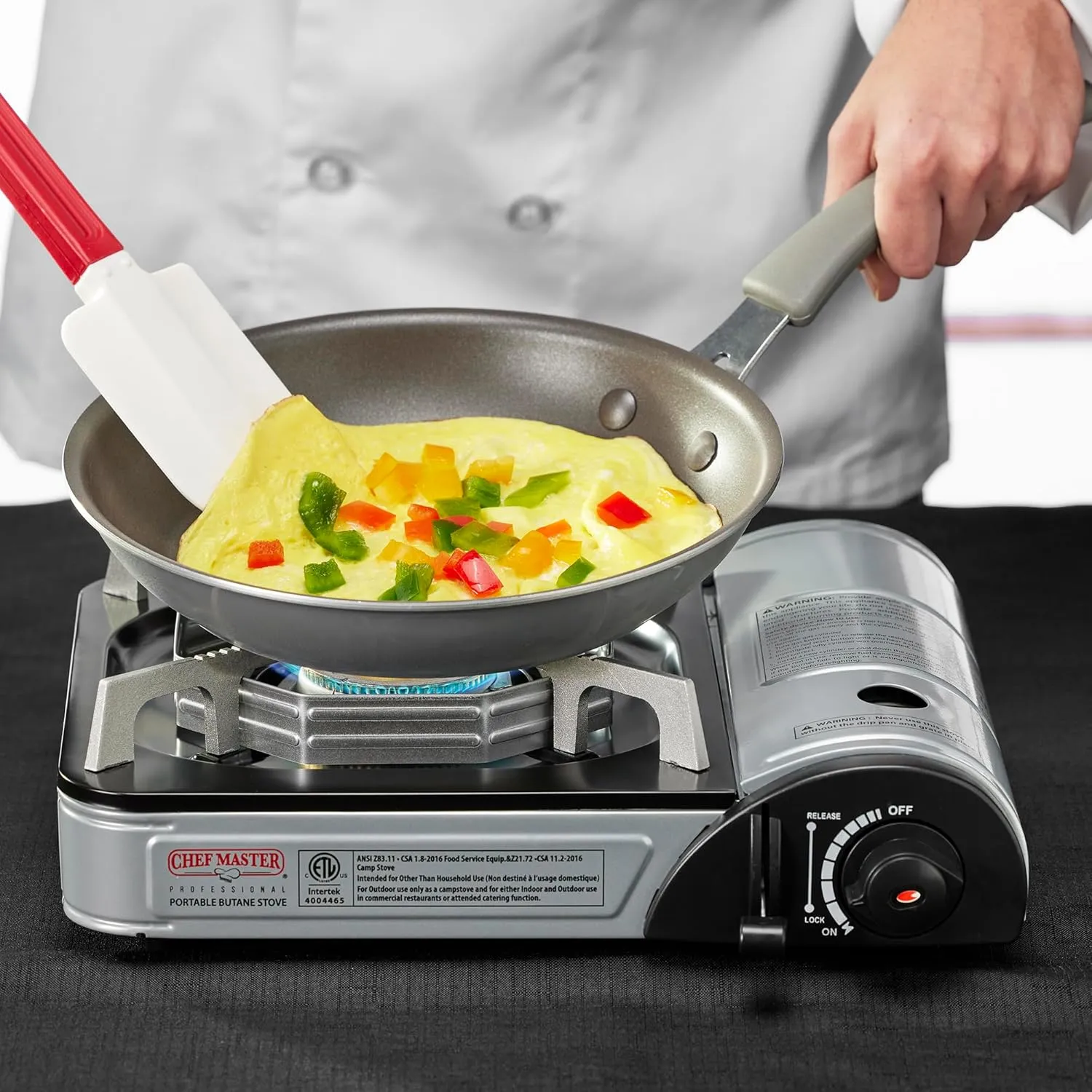 Chef-Master 90011 Butane Countertop Stove, 10 000 BTU Portable with Carry Case, High Performance, Piezo Ignition, Brass Burner, Safety Stop