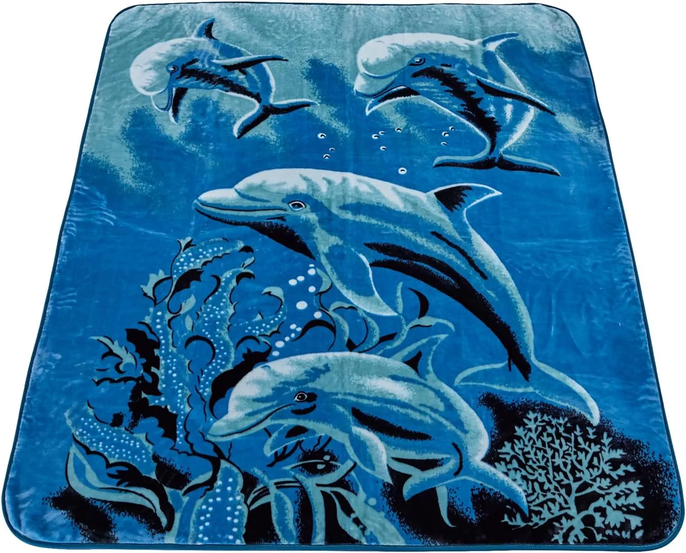 Chezmoi Collection Heavy Single Ply 9 Lbs Korean Style Faux Mink Blanket, Reversible 750GSM Thick Silky Soft Plush Raschel Mink Blanket, 85" x 95" King, Dolphins