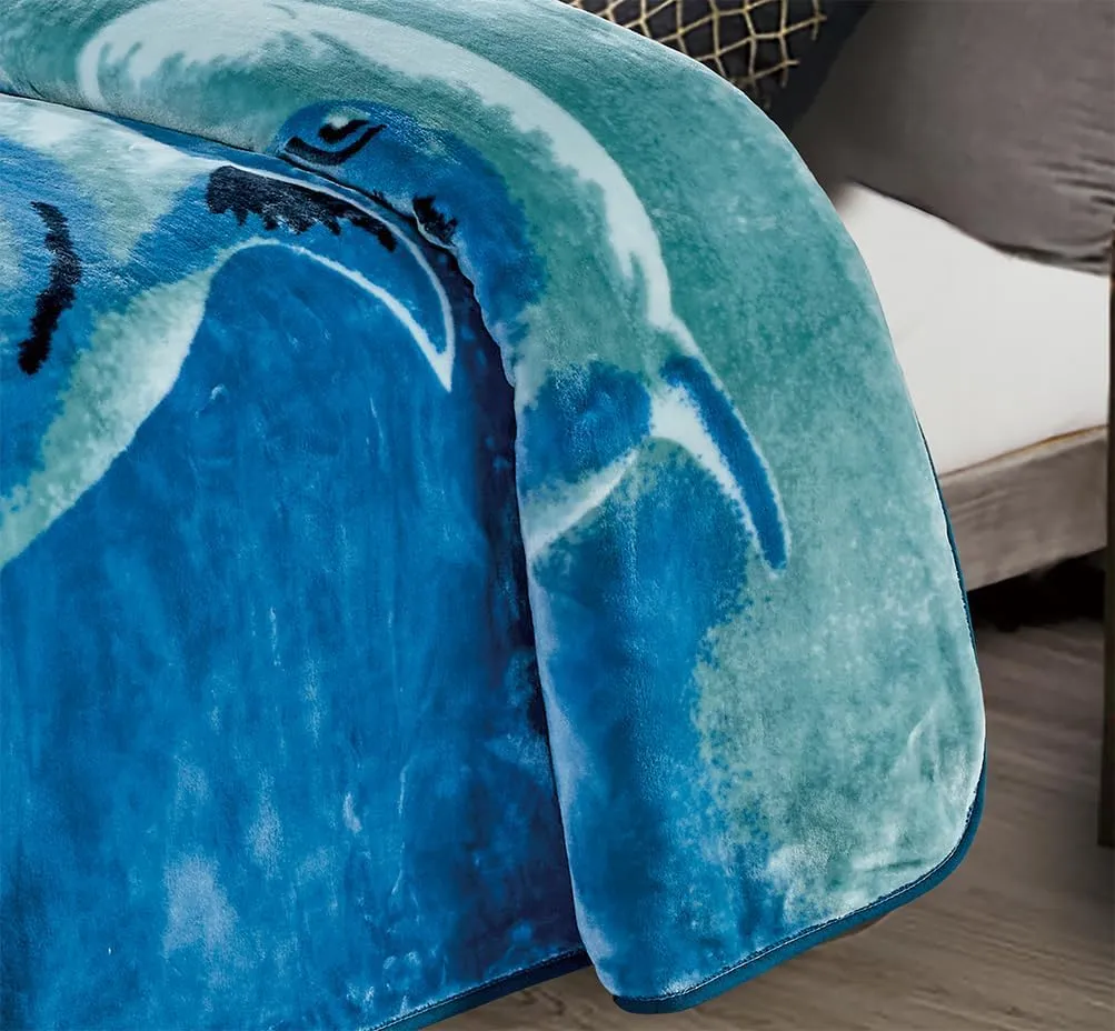 Chezmoi Collection Heavy Single Ply 9 Lbs Korean Style Faux Mink Blanket, Reversible 750GSM Thick Silky Soft Plush Raschel Mink Blanket, 85" x 95" King, Dolphins