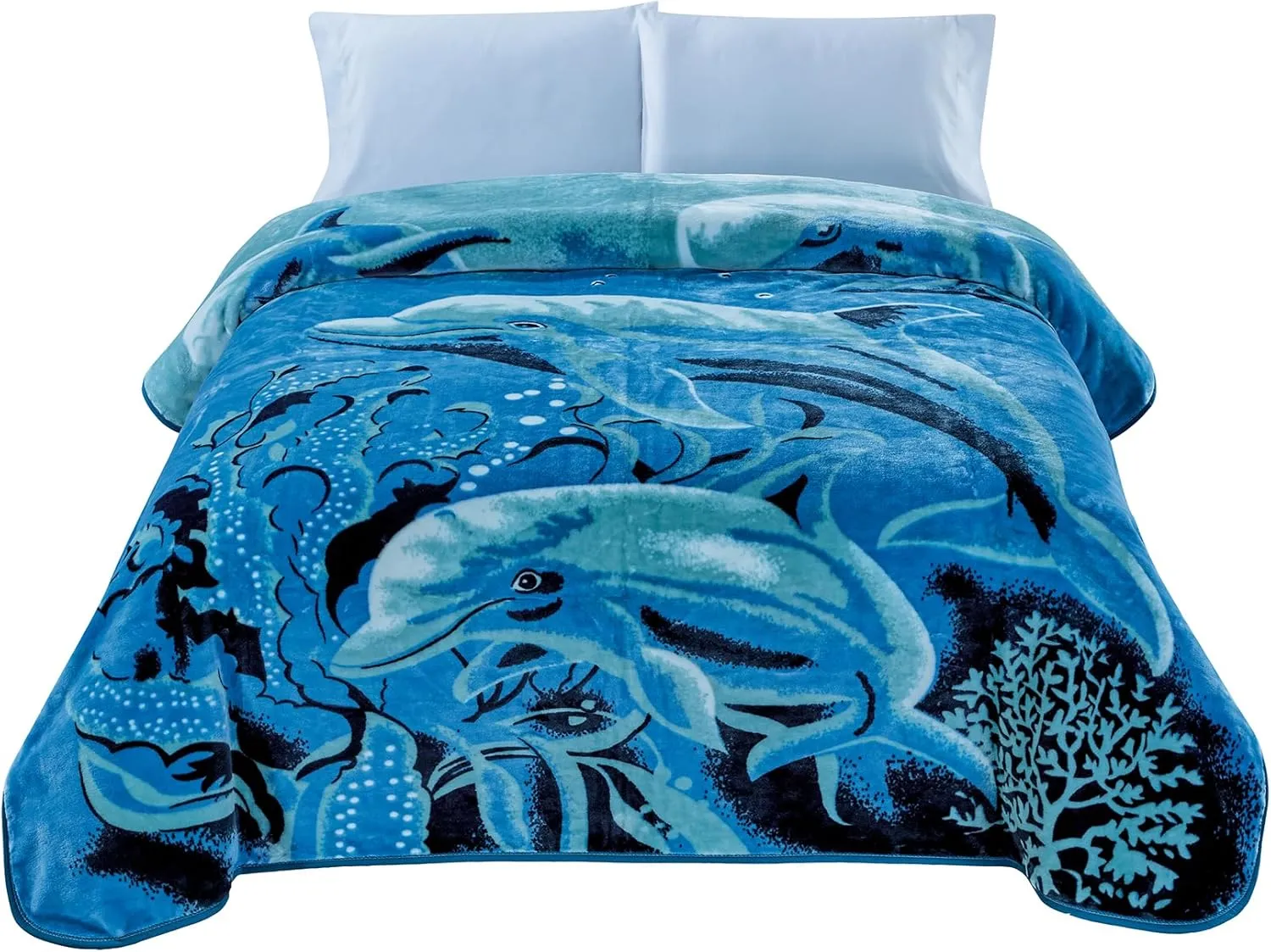 Chezmoi Collection Heavy Single Ply 9 Lbs Korean Style Faux Mink Blanket, Reversible 750GSM Thick Silky Soft Plush Raschel Mink Blanket, 85" x 95" King, Dolphins