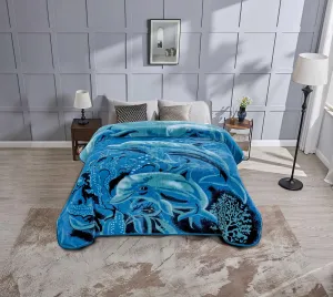 Chezmoi Collection Heavy Single Ply 9 Lbs Korean Style Faux Mink Blanket, Reversible 750GSM Thick Silky Soft Plush Raschel Mink Blanket, 85" x 95" King, Dolphins