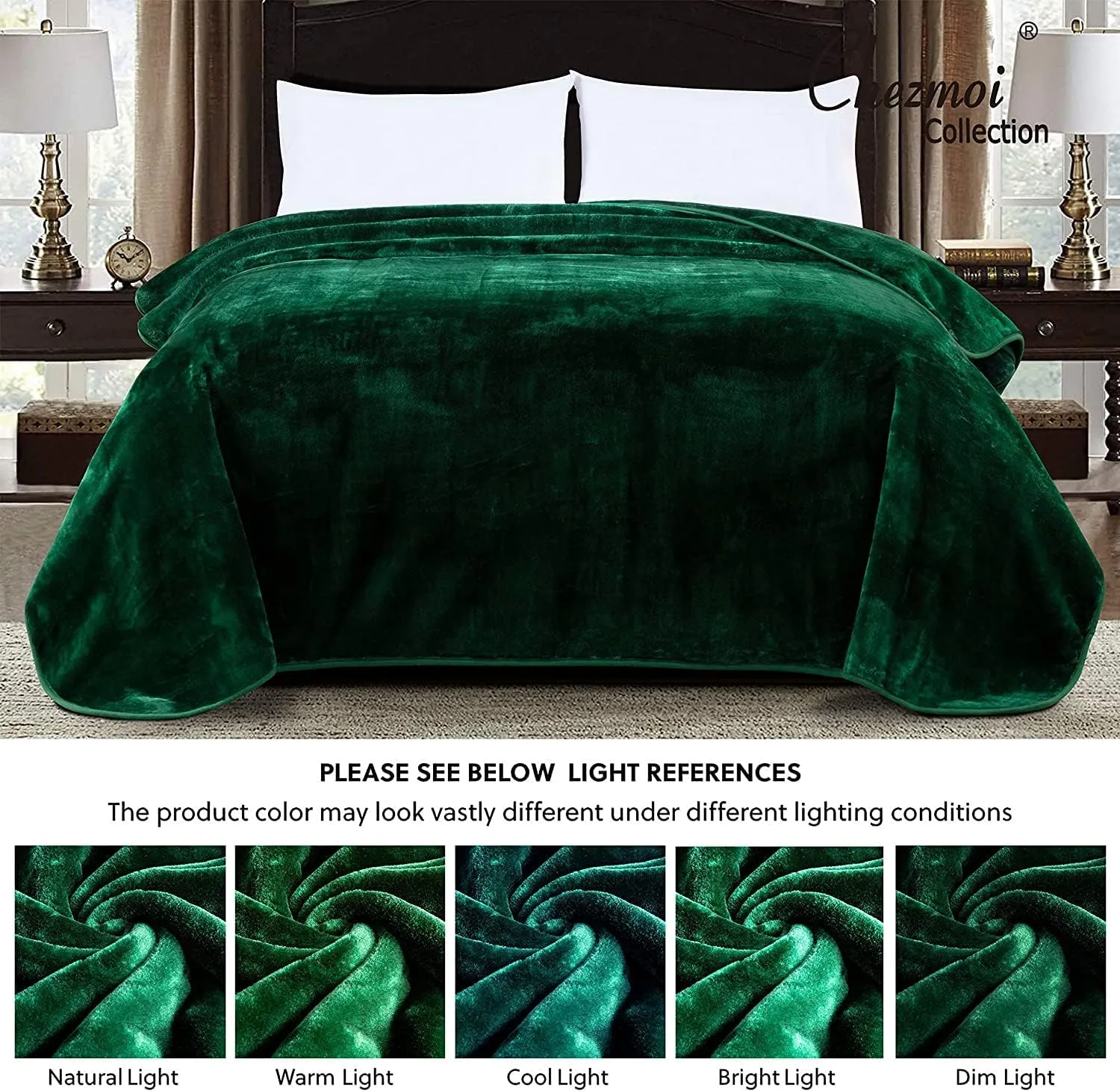 Chezmoi Collection Solid Green Bed Blanket Heavy Thick One Ply Fur Korean Mink Blanket King Size (Oversized Queen) 85"x95", 9-Pound