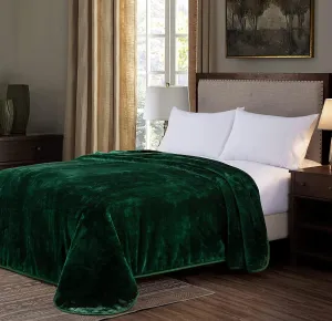 Chezmoi Collection Solid Green Bed Blanket Heavy Thick One Ply Fur Korean Mink Blanket King Size (Oversized Queen) 85"x95", 9-Pound