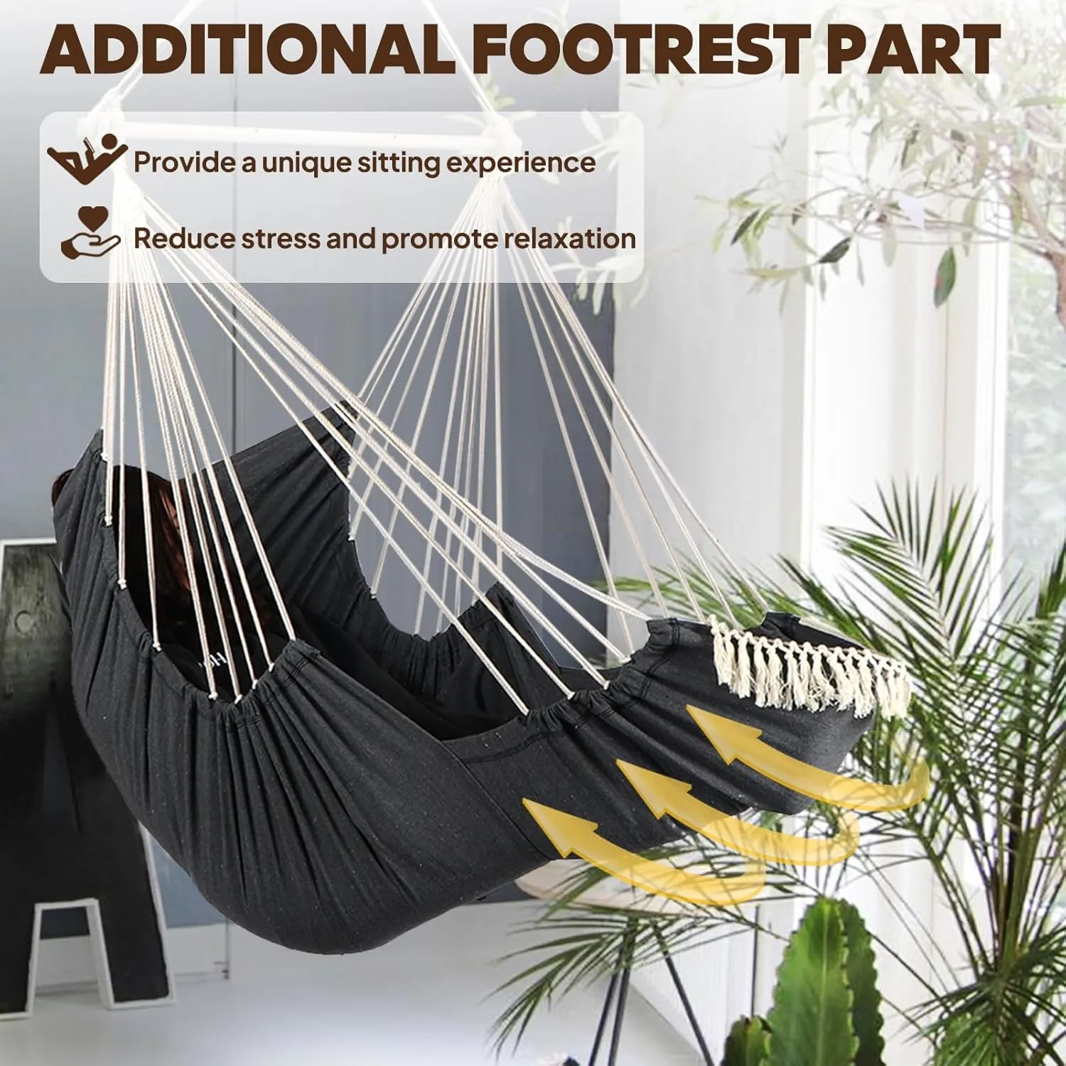 Chihee Hammock Chair Hanging Chair with Foot Rest 2 Cushions Max 500lbs Robust Metal Spreader Bar Collapsible Easy Storage Soft Cotton Swing Chair Strong Strap Iron Carabiner Side Pocket Included