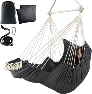 Chihee Hammock Chair Hanging Chair with Foot Rest 2 Cushions Max 500lbs Robust Metal Spreader Bar Collapsible Easy Storage Soft Cotton Swing Chair Strong Strap Iron Carabiner Side Pocket Included