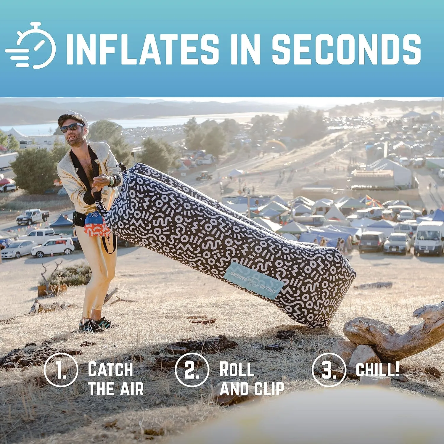 Chillbo Inflatable Couch – Cool Inflatable Chair. Upgrade Your Camping Accessories. Easy Setup is Perfect for Hiking Gear, Beach Chair and Music Festivals.