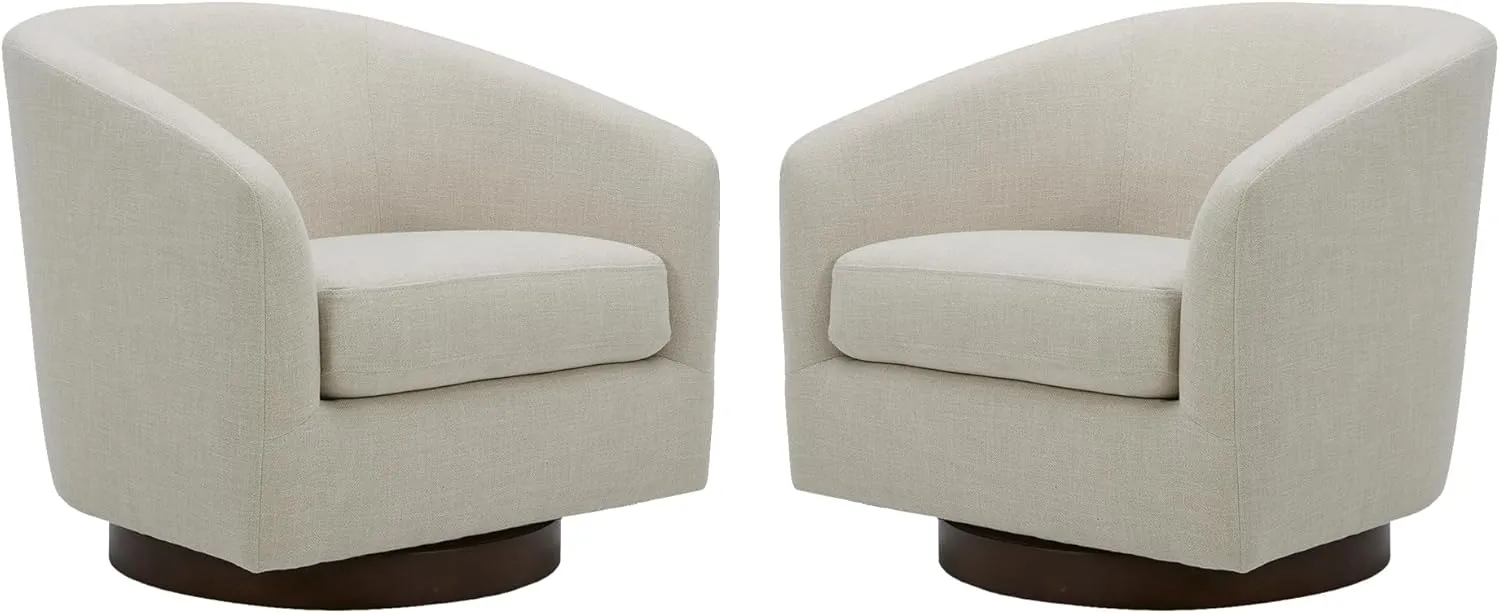 CHITA Swivel Accent Chair, FSC Certified Upholstered Fabric Barrel Chair for Living Room Set of 2, Fully Assembled, Linen