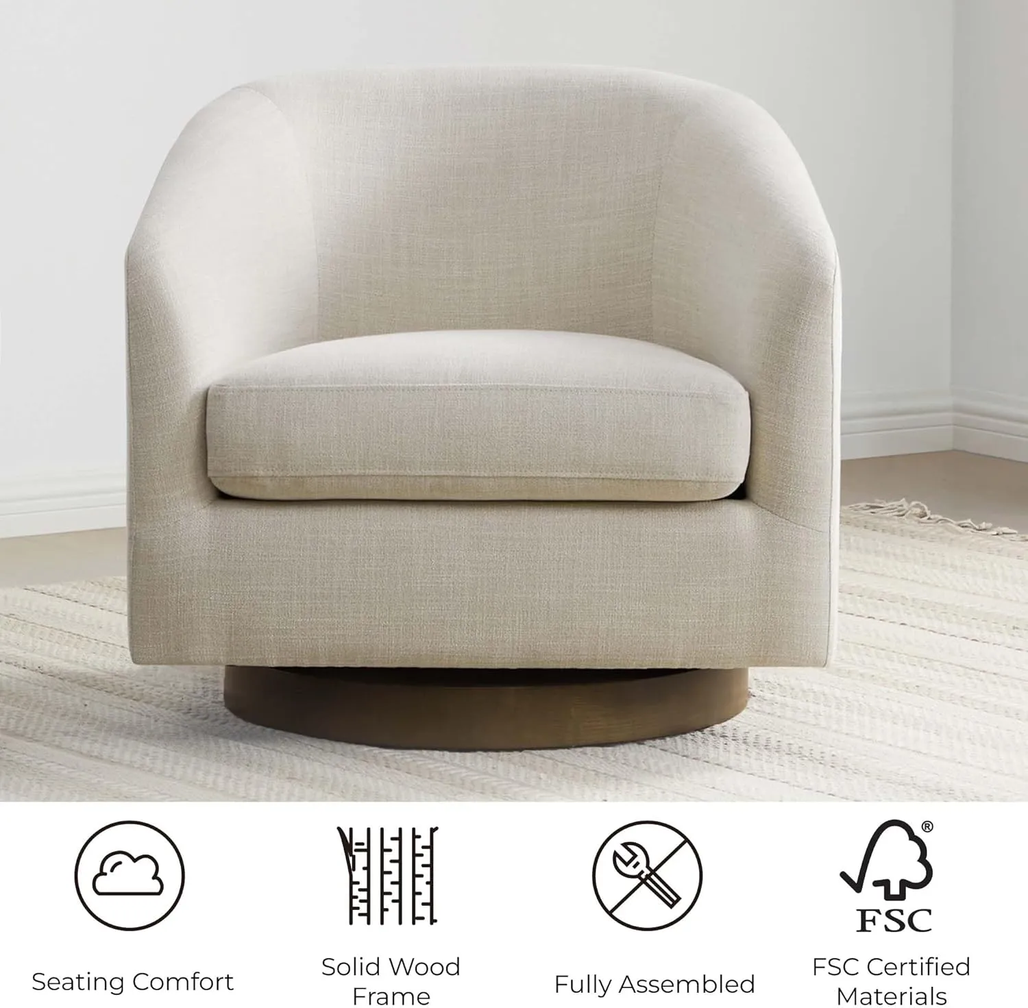 CHITA Swivel Accent Chair, FSC Certified Upholstered Fabric Barrel Chair for Living Room Set of 2, Fully Assembled, Linen