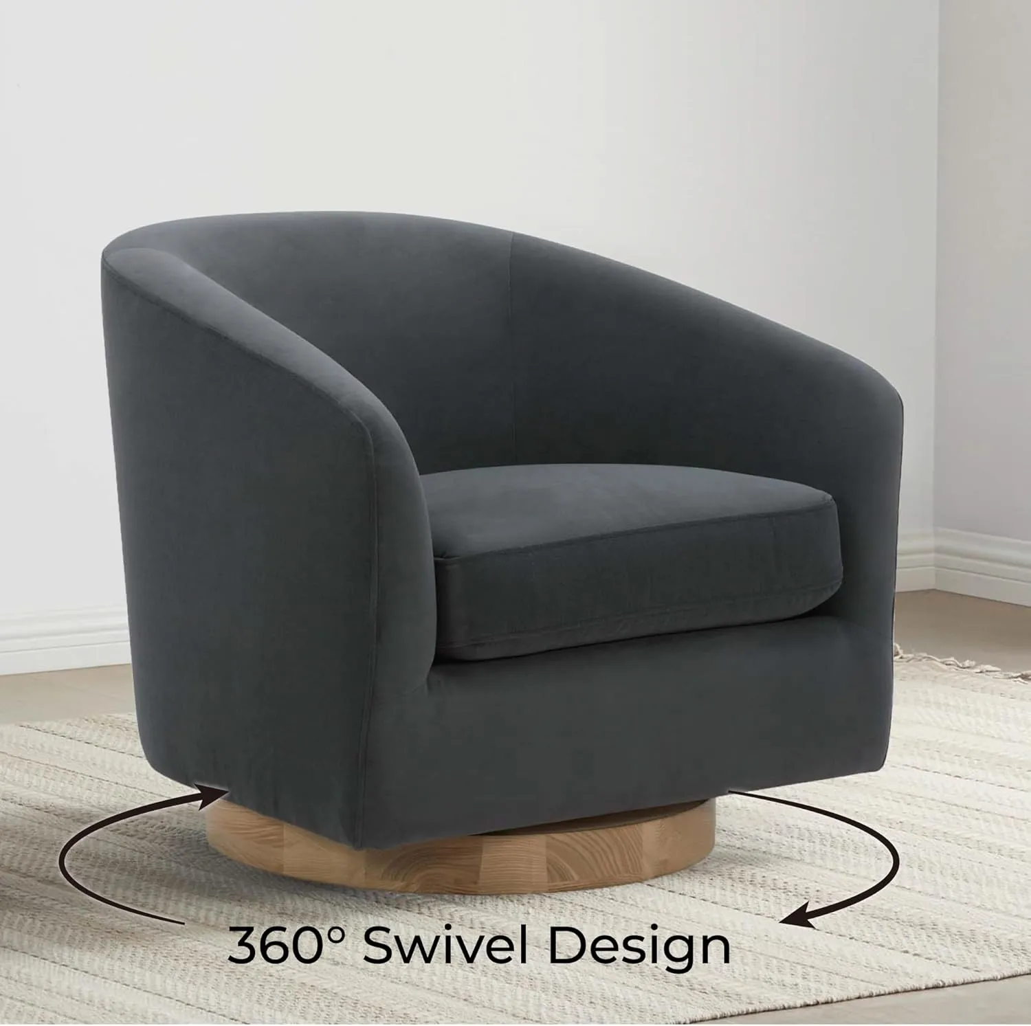 CHITA Swivel Accent Chair, FSC Certified Upholstered Velvet Barrel Chair for Living Room, Fully Assembled, Grey