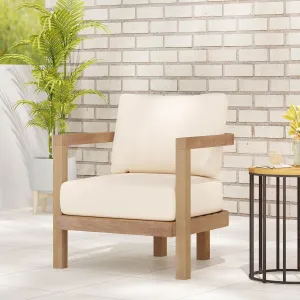 Christopher Knight Home Orion Outdoor Acacia Wood Club Chair with Tub Shape and Slat Panel, Patio Armchair, Water-Repellent Thick Cushion Seating for Garden Backyard Balcony, Brown Wash Beige