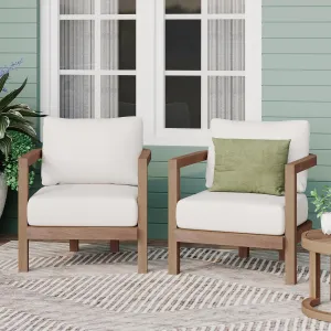 Christopher Knight Home Orion Set of 2 Outdoor Acacia Wood Club Chair with Tub Shape and Slat Panel, Patio Armchair, Water-Repellent Thick Cushion Seating for Garden Backyard Balcony, Brown Wash Beige