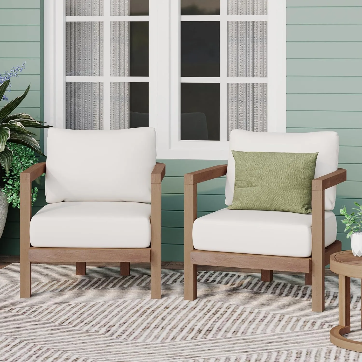 Christopher Knight Home Orion Set of 2 Outdoor Acacia Wood Club Chair with Tub Shape and Slat Panel, Patio Armchair, Water-Repellent Thick Cushion Seating for Garden Backyard Balcony, Brown Wash Beige