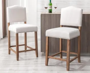CIMOTA Counter Height Bar Stools Set of 2 Farmhouse Bar Chairs Mid Century Counter Stools Barstools with Back Kitchen Stools with Wood Legs for Island/Home Bar/Pub/Dining Room, Linen Beige, 26 Inch