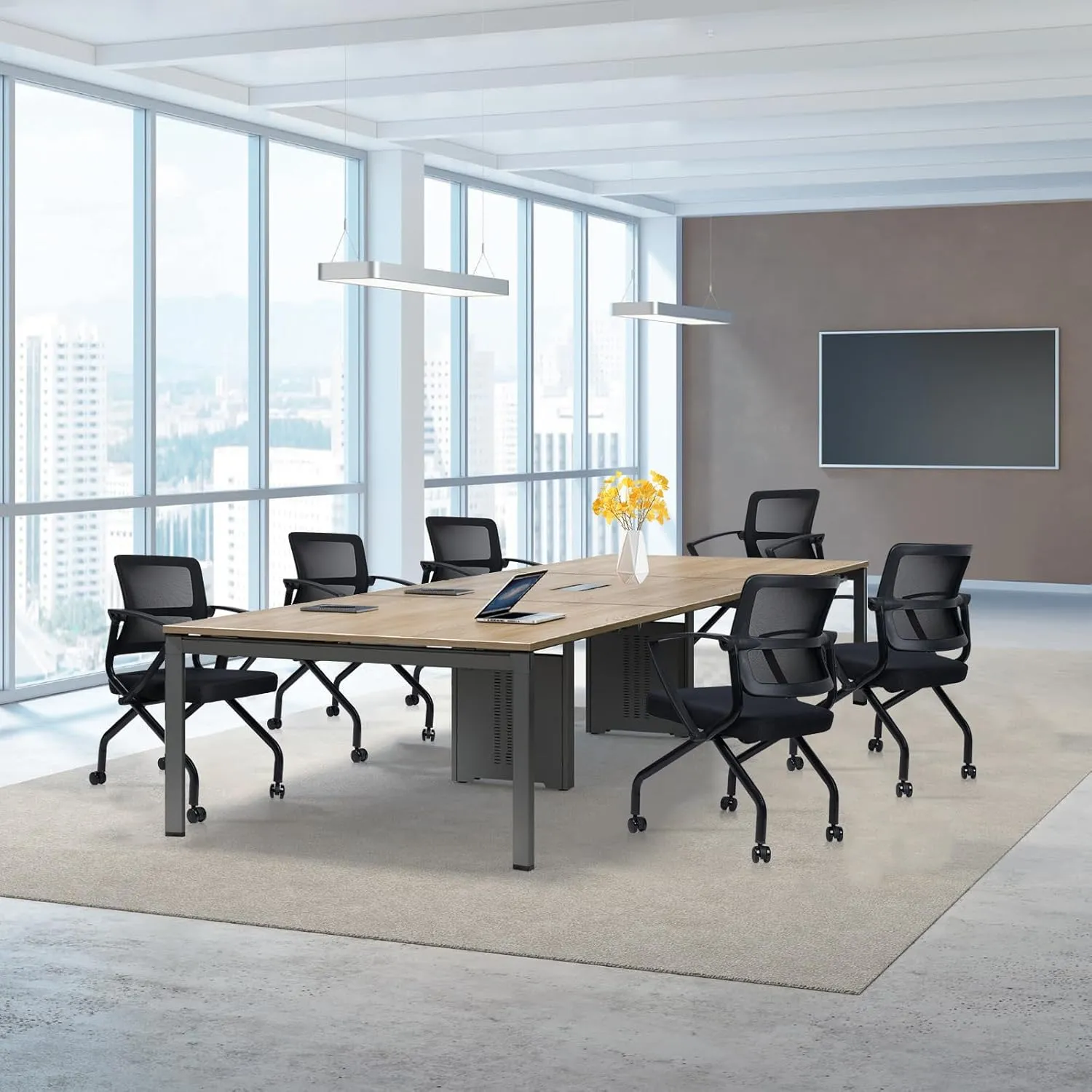 CLATIN Stackable & Foldable Office Chairs with Ergonomic Lumbar Support and Thick Cushion, Heavy Duty Folding Mesh Office Reception Guest Chair 350LBS, for School Conference Waiting Room Black (1PC)