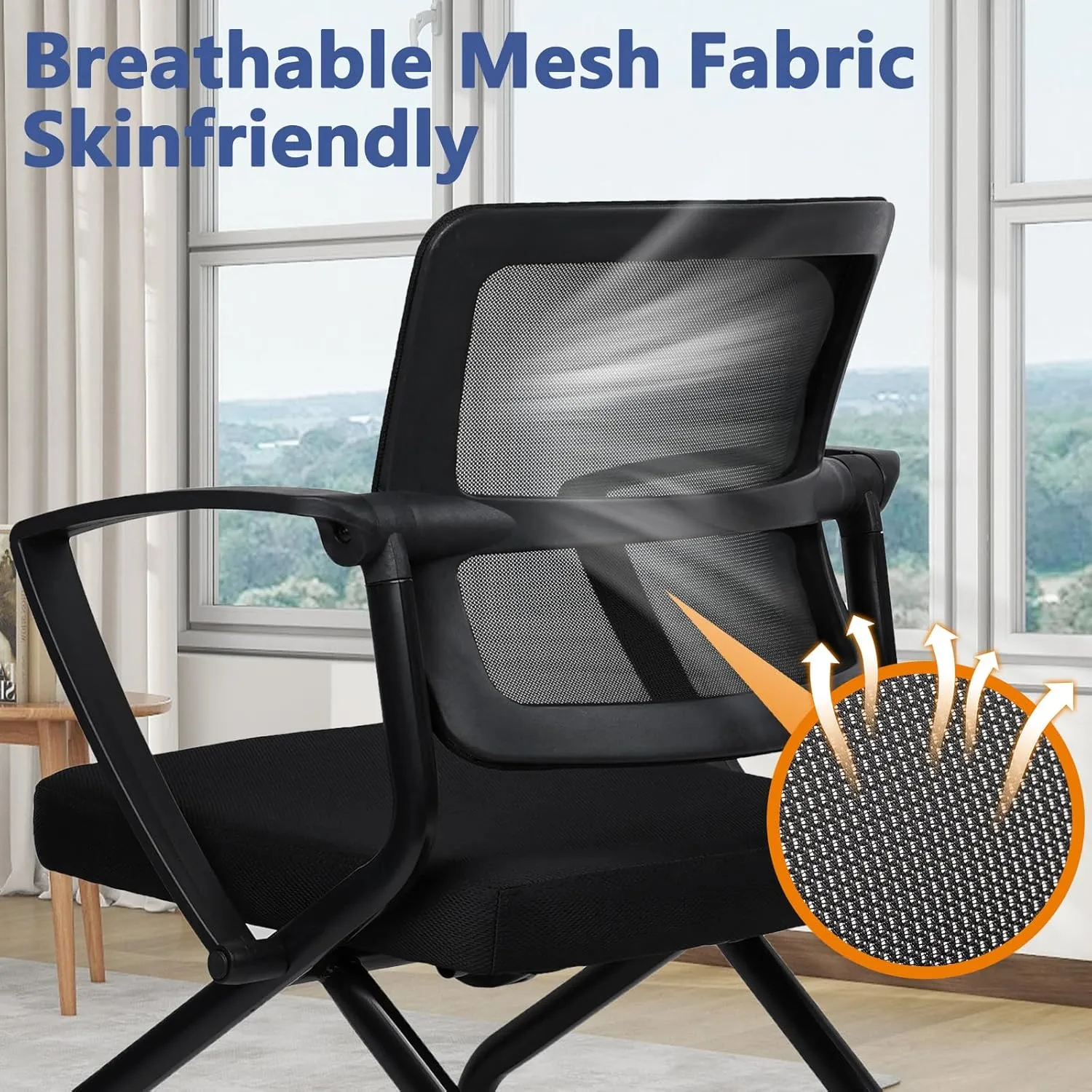 CLATIN Stackable & Foldable Office Chairs with Ergonomic Lumbar Support and Thick Cushion, Heavy Duty Folding Mesh Office Reception Guest Chair 350LBS, for School Conference Waiting Room Black (1PC)