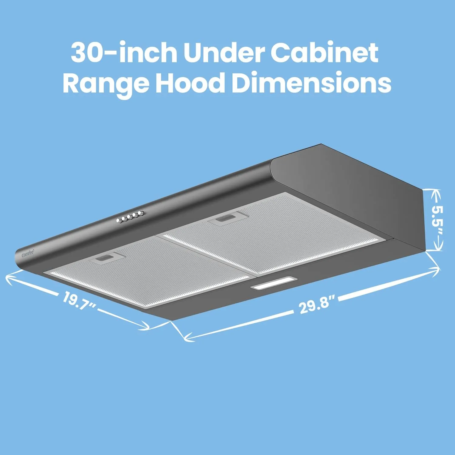 Comfee' Range Hood 30 inch, Under Cabinet Ducted/Ductless Convertible Slim Vent Hood, Durable Stainless Steel Kitchen Stove Hood, 3 Speed Exhaust Fan and 2 LED Lights Range Hood (Black)