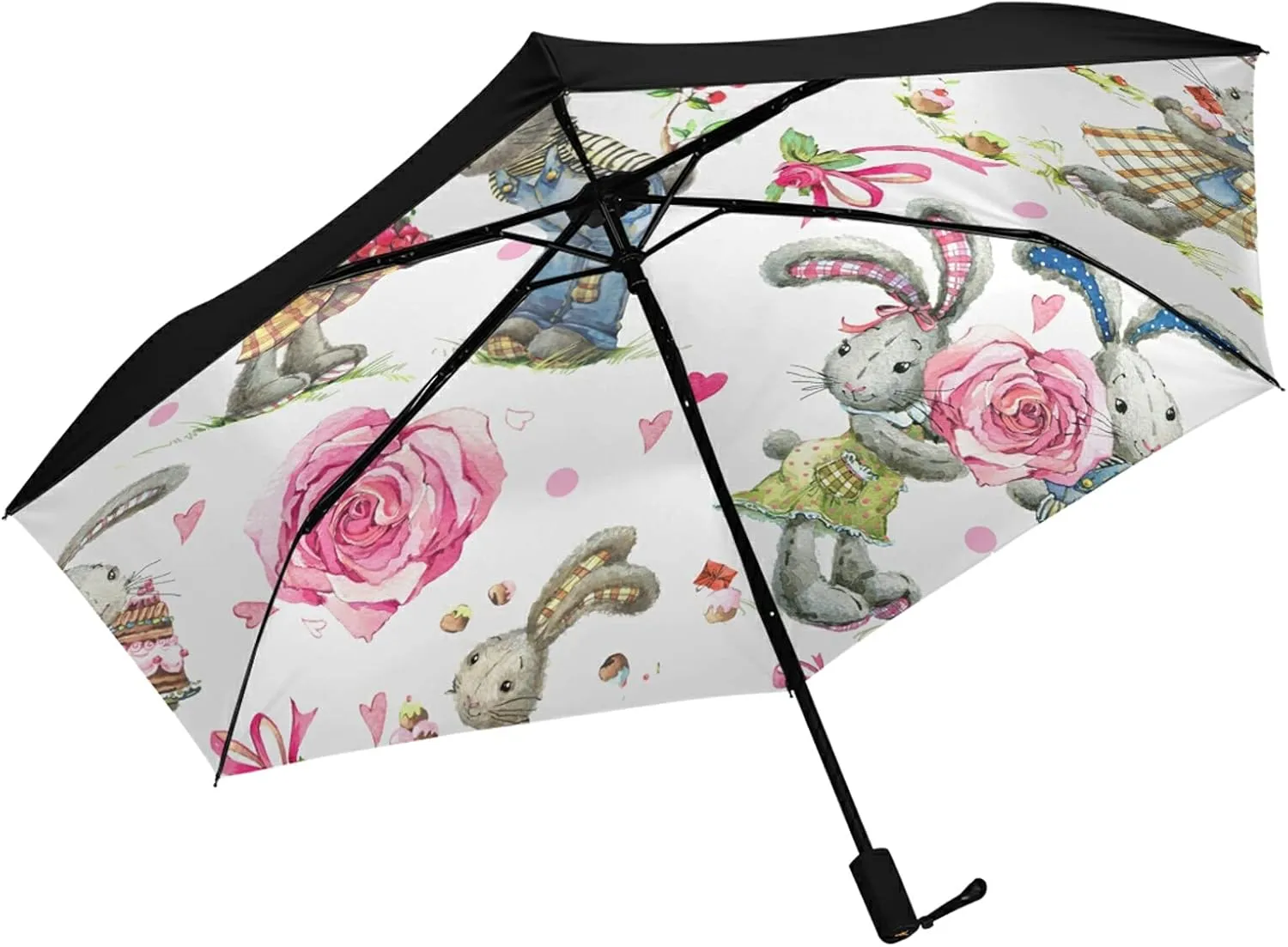 Compact Lightweight Folding Umbrella, Inner Print Sun Parasol with UV Protection, Strong Portable Travel Rain Umbrella