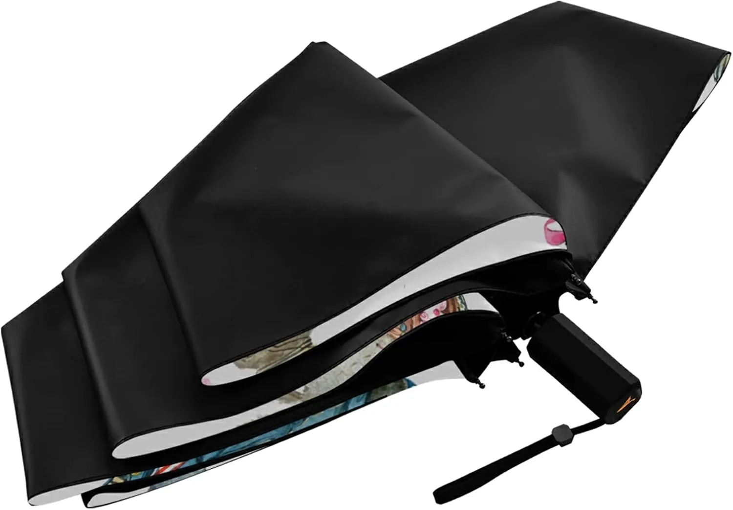 Compact Lightweight Folding Umbrella, Inner Print Sun Parasol with UV Protection, Strong Portable Travel Rain Umbrella