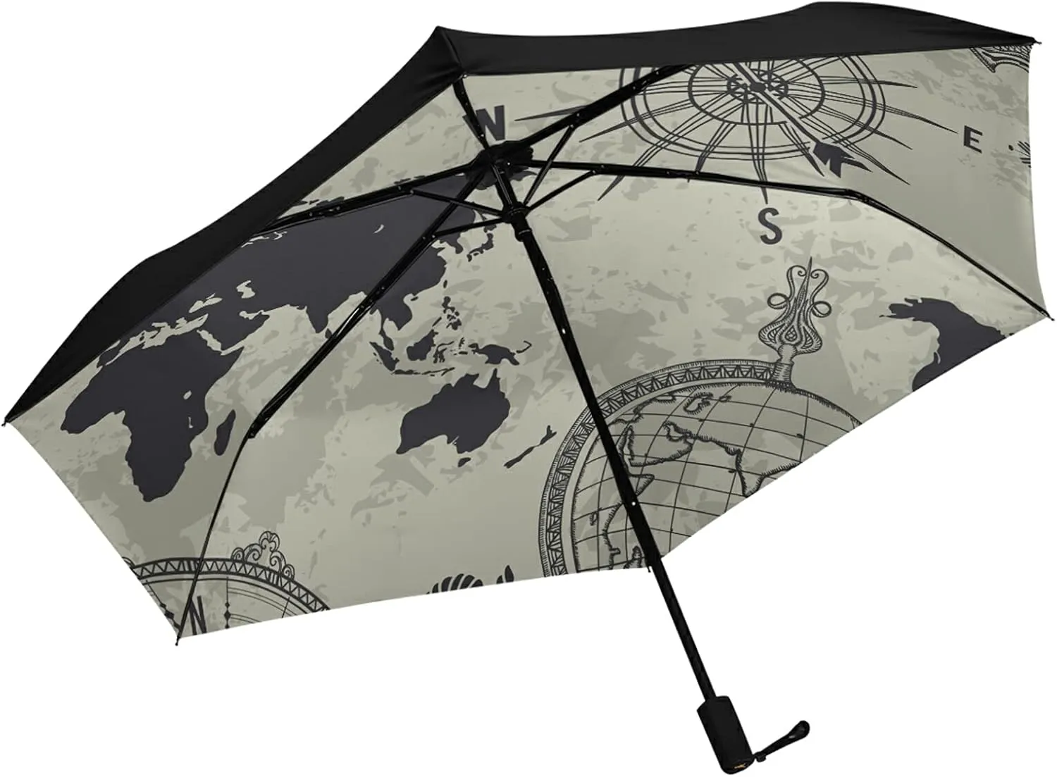 Compact Lightweight Folding Umbrella, Inner Print Sun Parasol with UV Protection, Strong Portable Travel Rain Umbrella