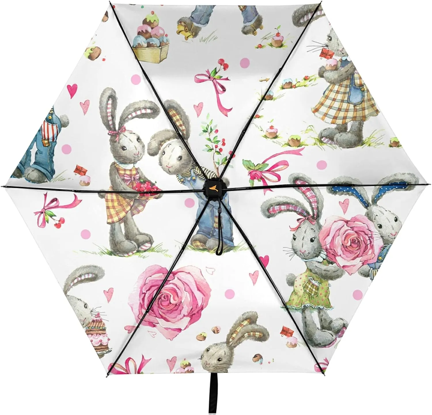 Compact Lightweight Folding Umbrella, Inner Print Sun Parasol with UV Protection, Strong Portable Travel Rain Umbrella