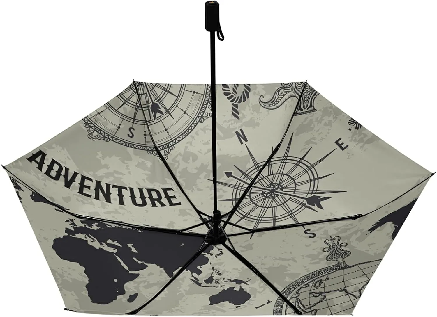 Compact Lightweight Folding Umbrella, Inner Print Sun Parasol with UV Protection, Strong Portable Travel Rain Umbrella