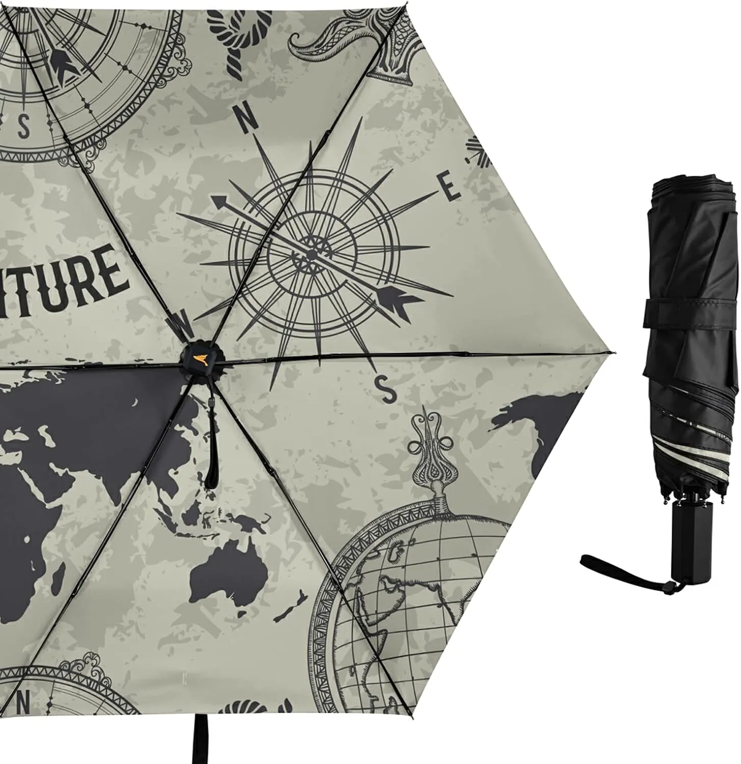Compact Lightweight Folding Umbrella, Inner Print Sun Parasol with UV Protection, Strong Portable Travel Rain Umbrella