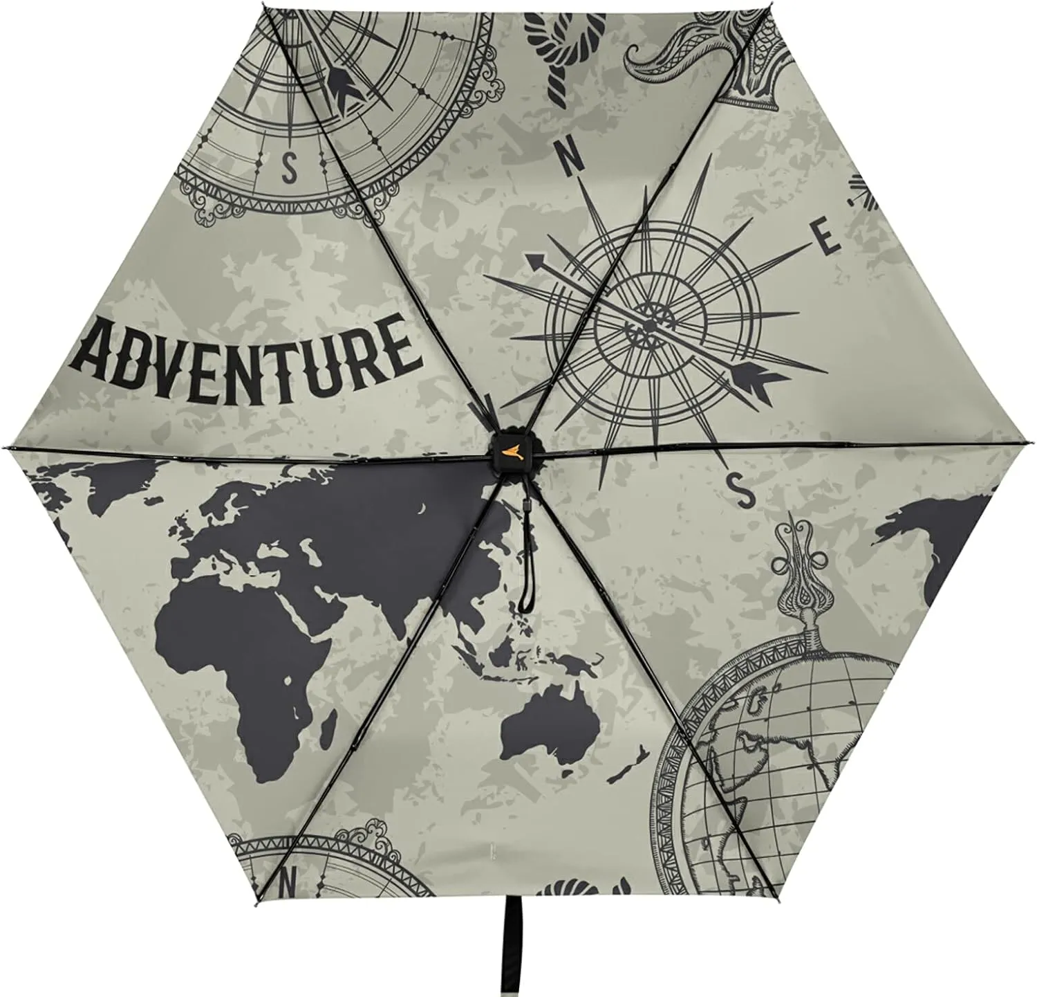 Compact Lightweight Folding Umbrella, Inner Print Sun Parasol with UV Protection, Strong Portable Travel Rain Umbrella