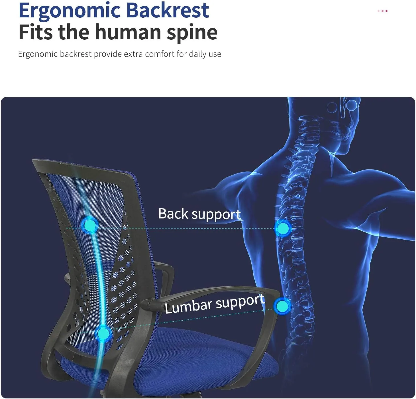 Conference Room Chairs Home Office Chair Ergonomic Desk Mesh Computer with Lumbar Support Armrest Mid Back Rolling Swivel Adjustable Task for Multiple Locations, Blue, 19.3x17.7x41.1 (MC-GF411)